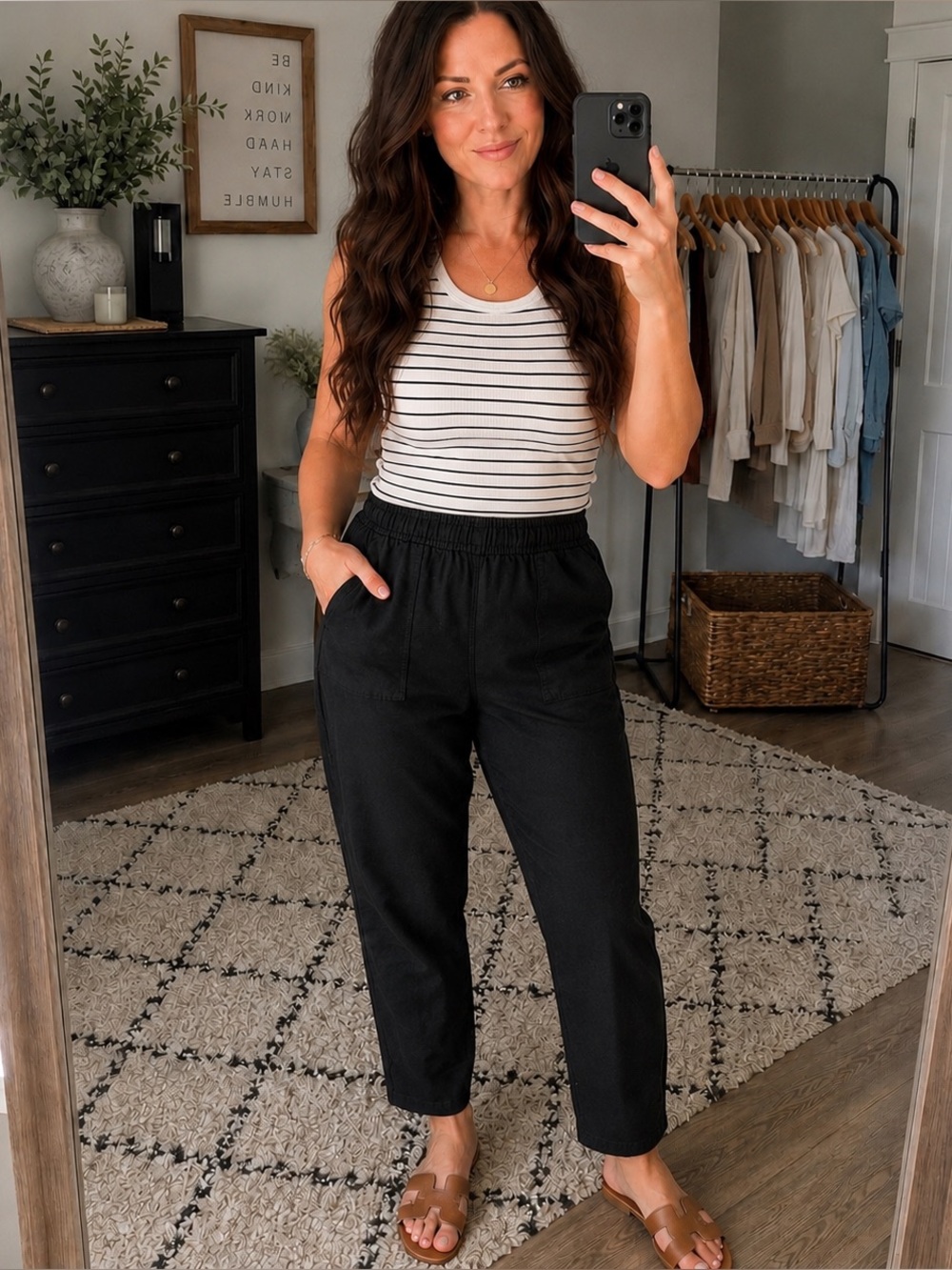 Old Navy High Rise Straight Taper Linen Blend Pants | Black | Size Small